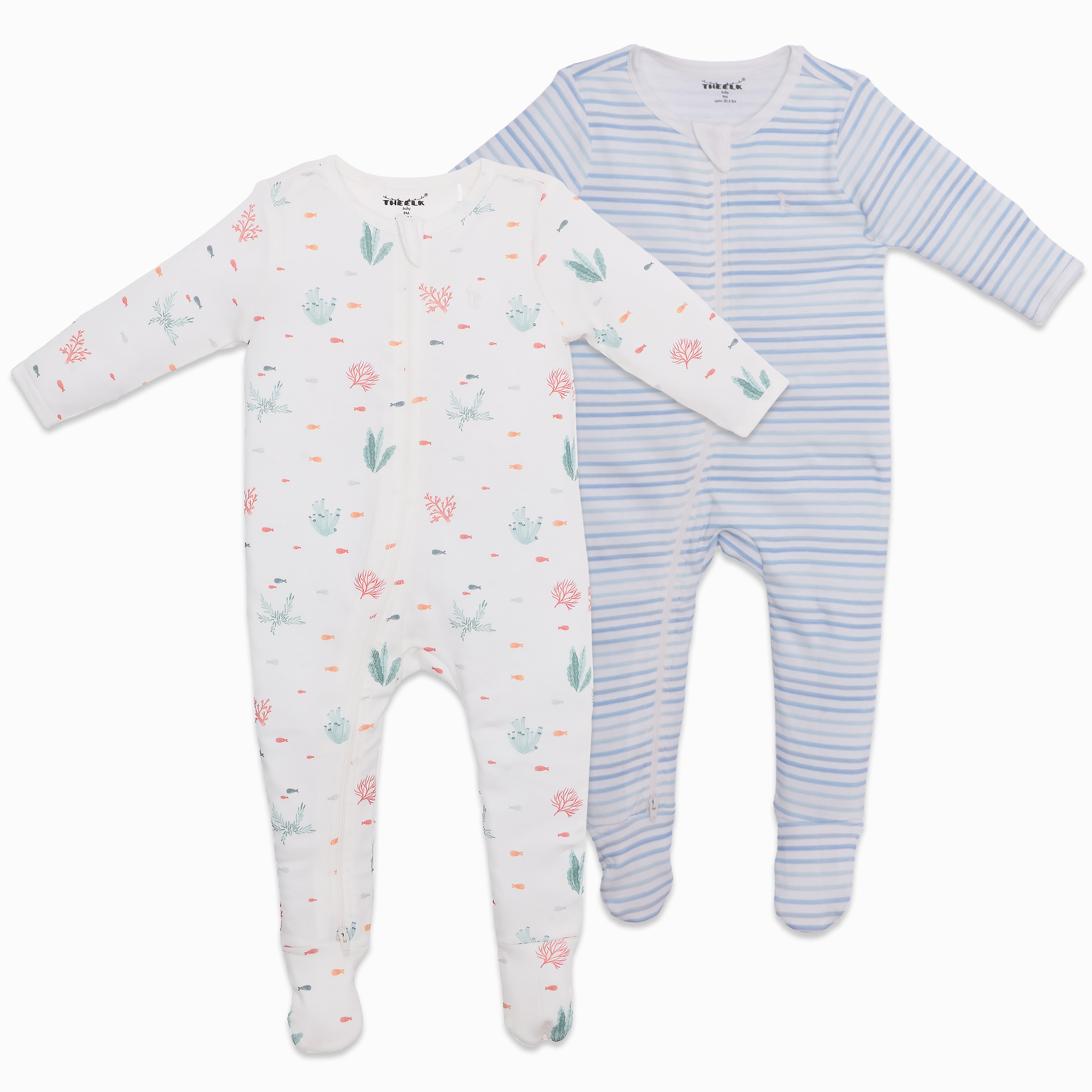 Pack of 2 Whale/ Stripe Sleep and Grow Zippy