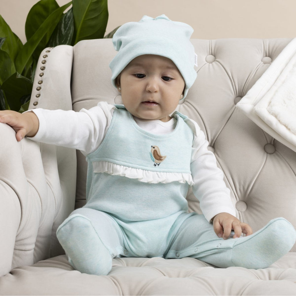 Eucalyptus Green Bird Applique Overall Growsuit - The Elk Baby